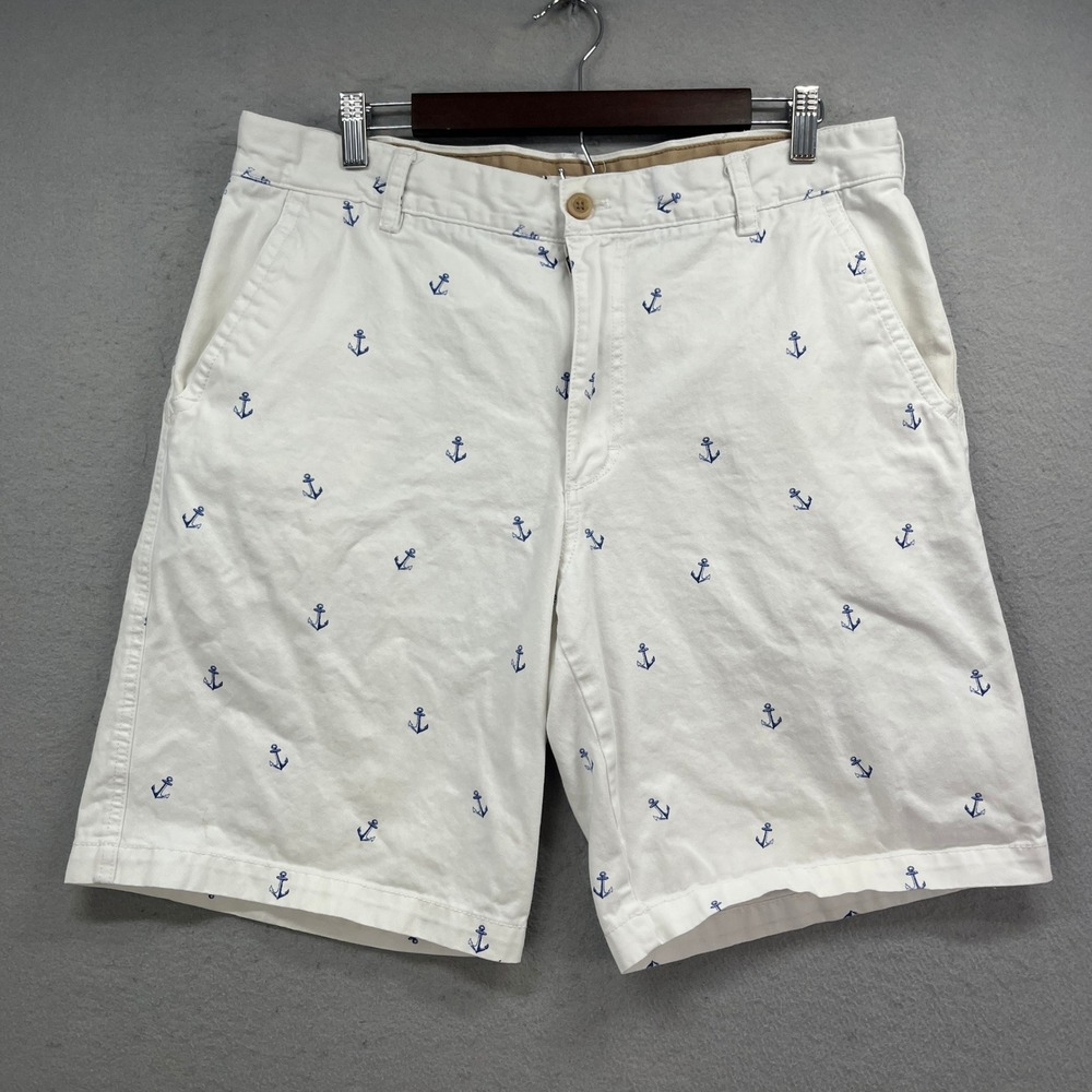 IZOD Saltwater Chino Shorts Mens 36 White Blue Anchor Nautical Preppy Casual